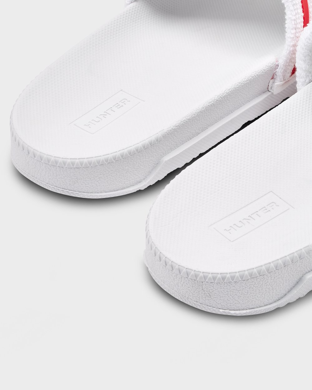 Womens Slides - Hunter Original Terry Towelling Logo Adjustable (04XUJOKIB) - White